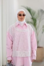 ⁦قميص وردي مع شبك⁩ - الصورة ⁦4⁩